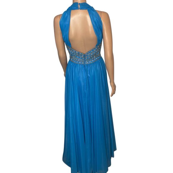 Mike Benet Formals turquoise blue Evening Gown size 12 Vintage Long Halter New - Picture 2 of 9